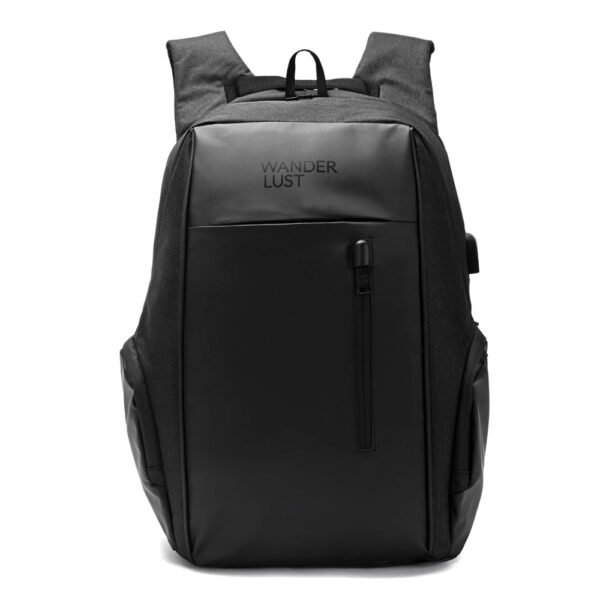 Mochila antirobo con puerto y cable USB bolsillos internos y tira para carry on en espalda - Negro