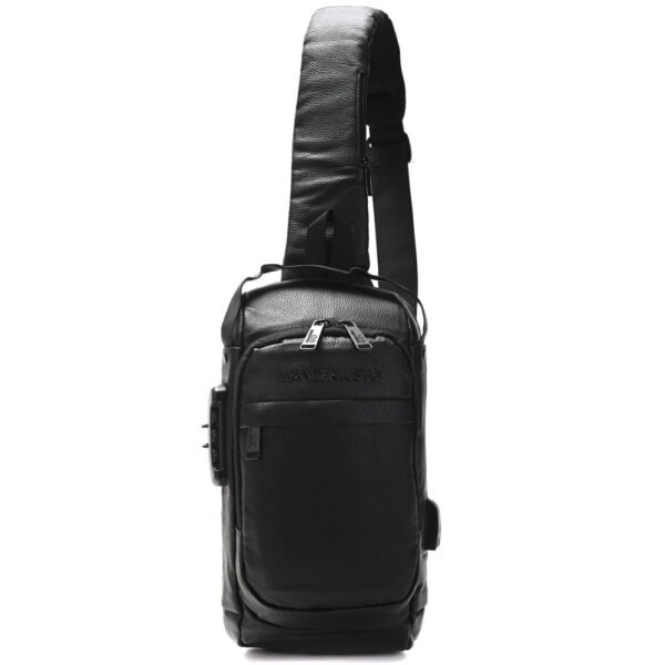 Morral Sling con cerradura y USB PU graneado - Negro